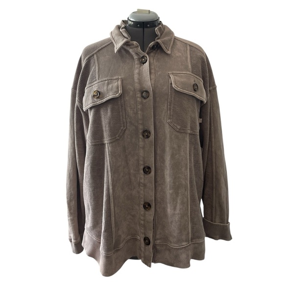 Anthropologie Pilcro Relaxed Oversized Shacket Tan Sand Shirt Jacket High-Low - Picture 8 of 9